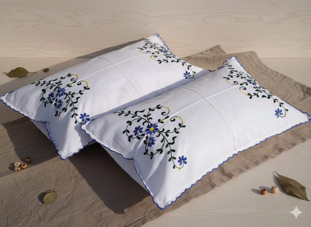 Chikonwala Hand-Embroidered Floral Pillow Cover Set– Set of 2