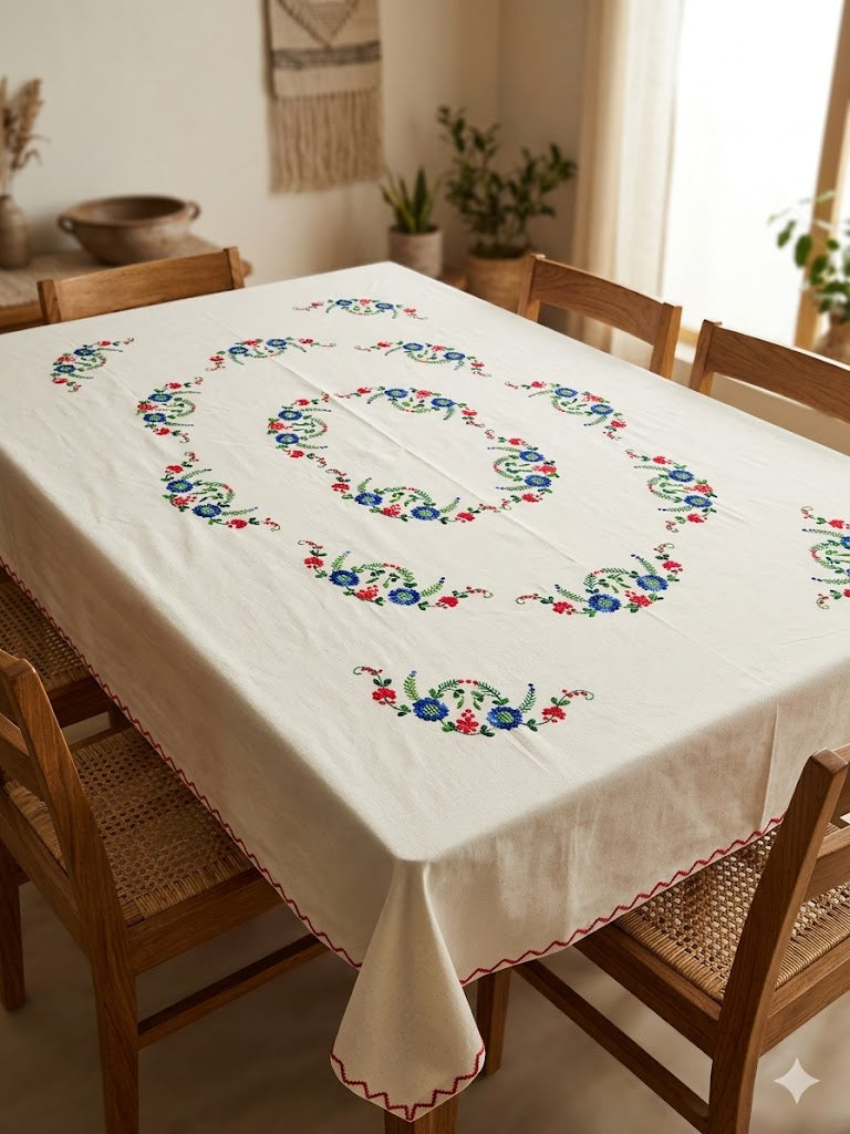 Hand Embroidered Floral Table Cover