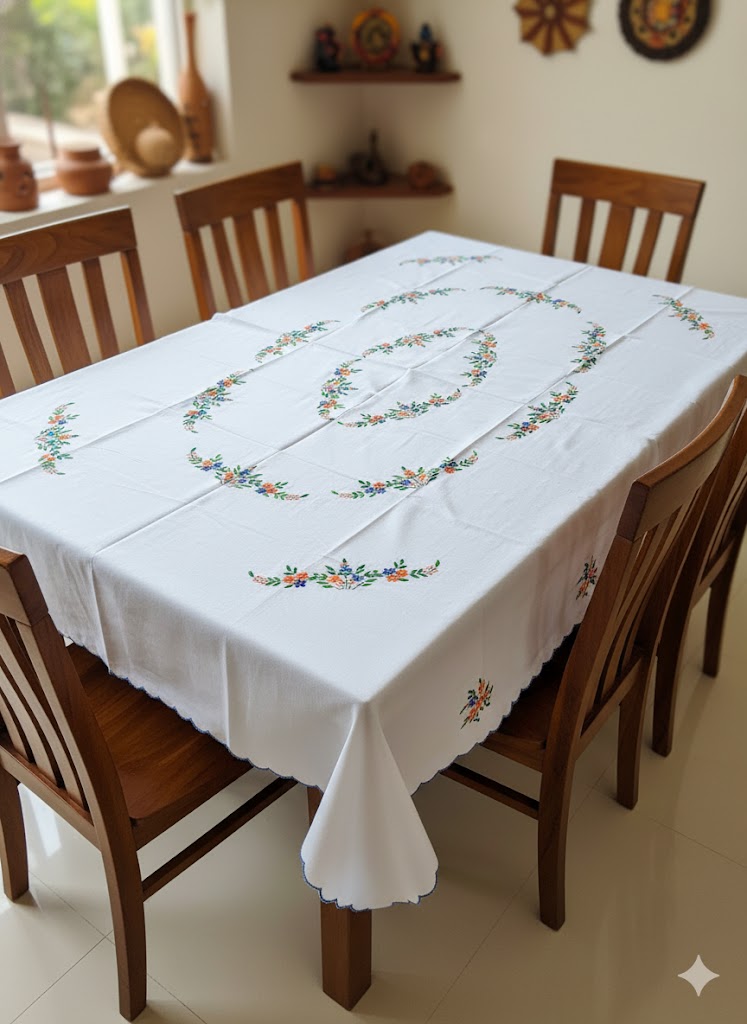 Hand Embroidered Floral Table Cover
