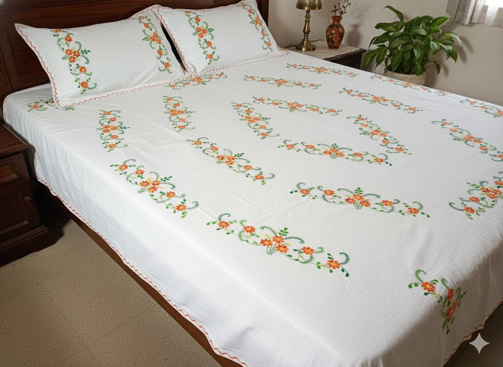 Chikonwala's Hand Embroidered Pure Cotton Bedsheet