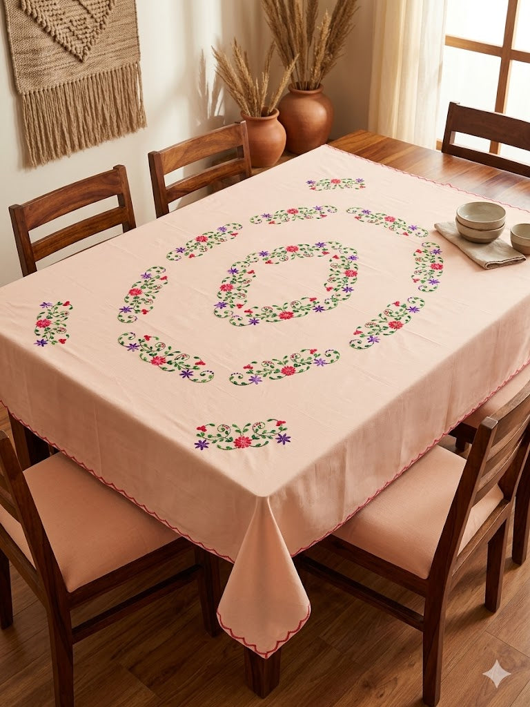 Hand Embroidered Floral Table Cover