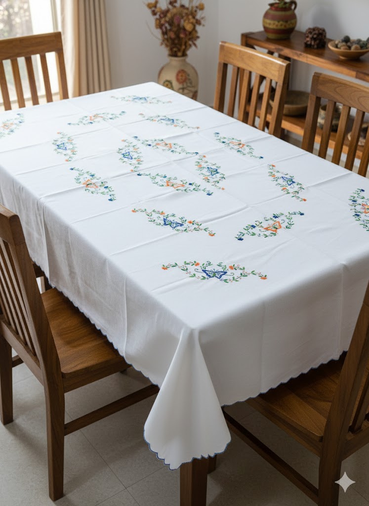 Hand Embroidered Floral Table Cover