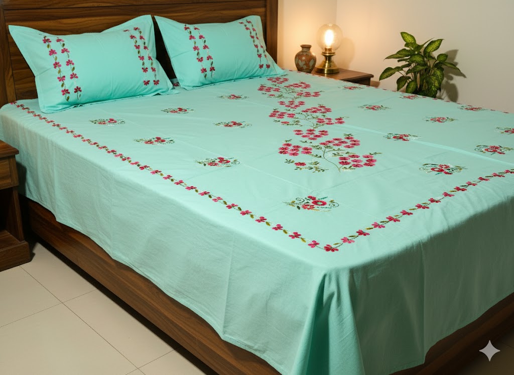 Chikonwala's Hand Embroidered Pure Cotton Bedsheet