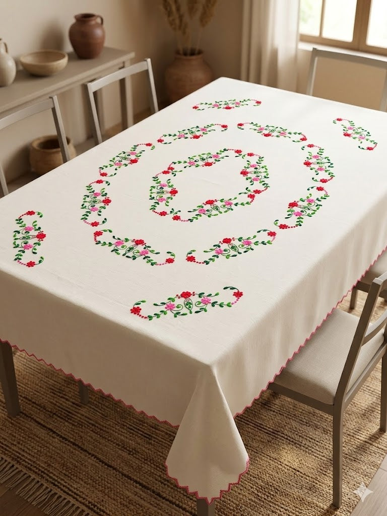 Hand Embroidered Floral Table Cover