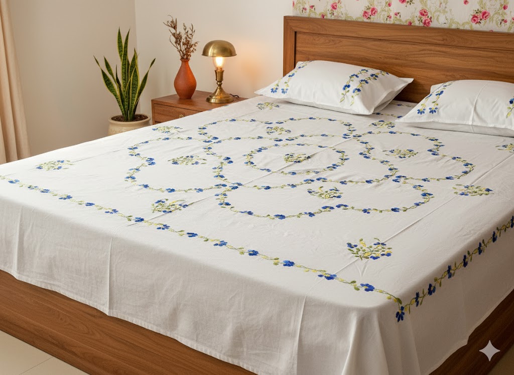 Chikonwala's Hand Embroidered Pure Cotton Bedsheet