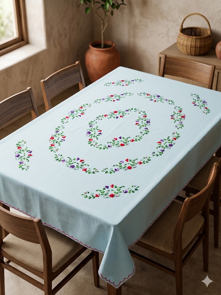 Hand Embroidered Floral Table Cover