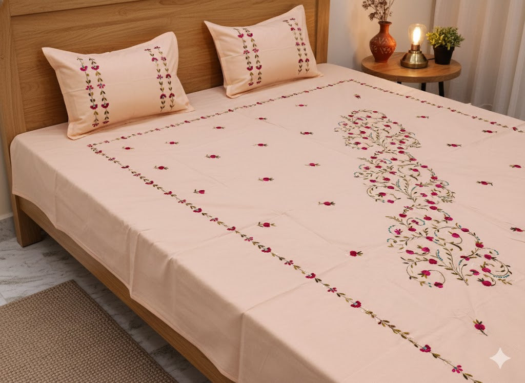 Chikonwala's Hand Embroidered Pure Cotton Bedsheet