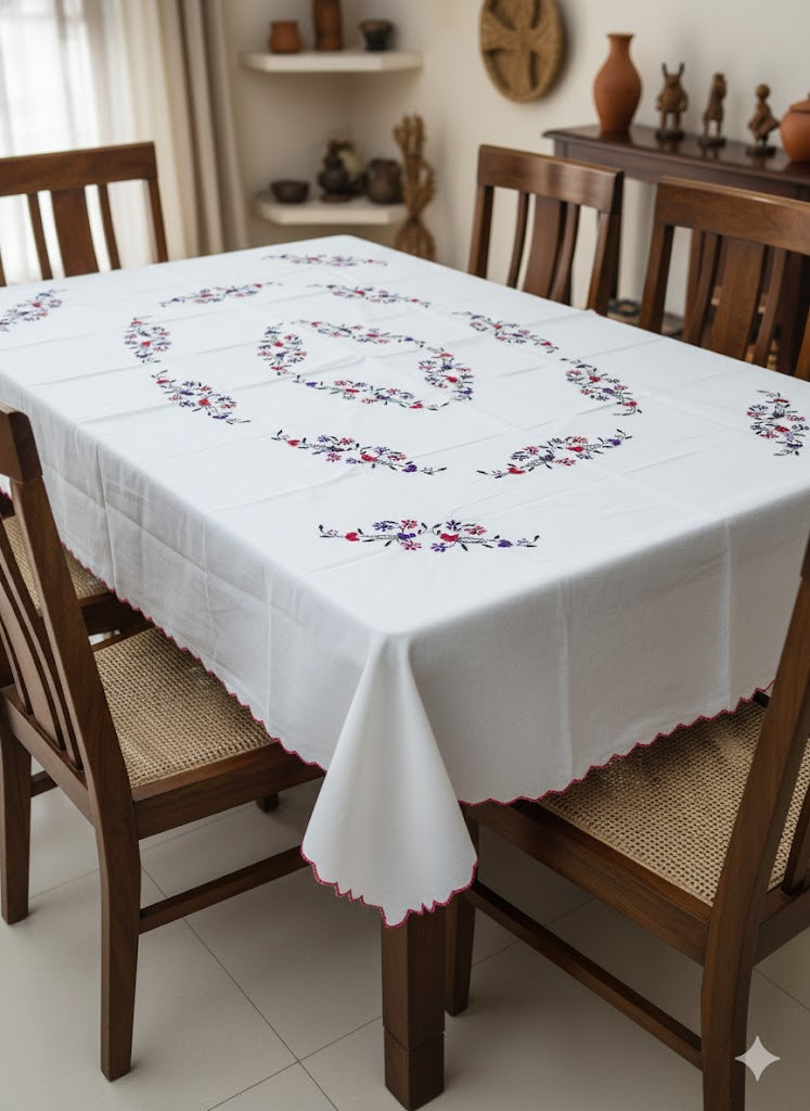 Hand Embroidered Floral Table Cover