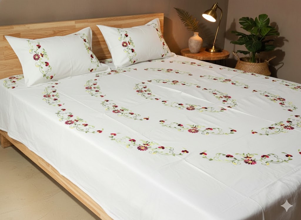 Chikonwala's Hand Embroidered Pure Cotton Bedsheet