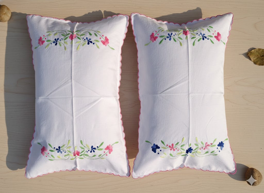 Chikonwala Hand-Embroidered Floral Pillow Cover Set– Set of 2
