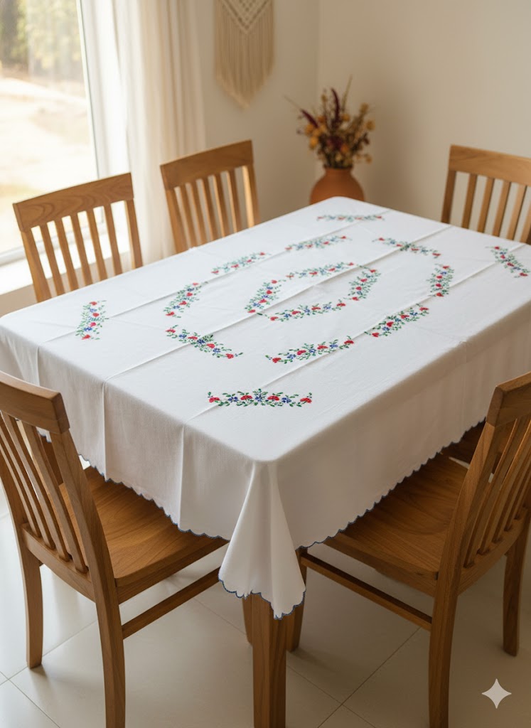 Hand Embroidered Floral Table Cover