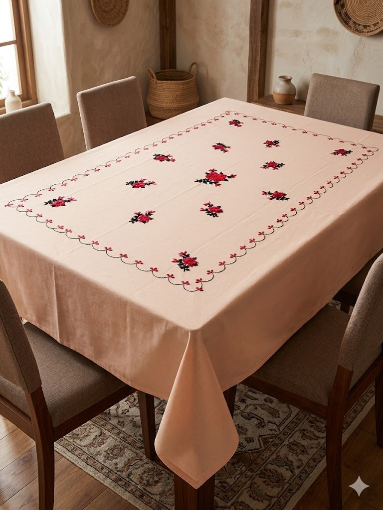 Hand Embroidered Floral Table Cover