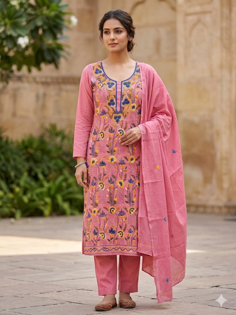 Chikonwala's Exclusive Hand Embroidered Kolkatakari Dress Material –  CHIKONWALA
