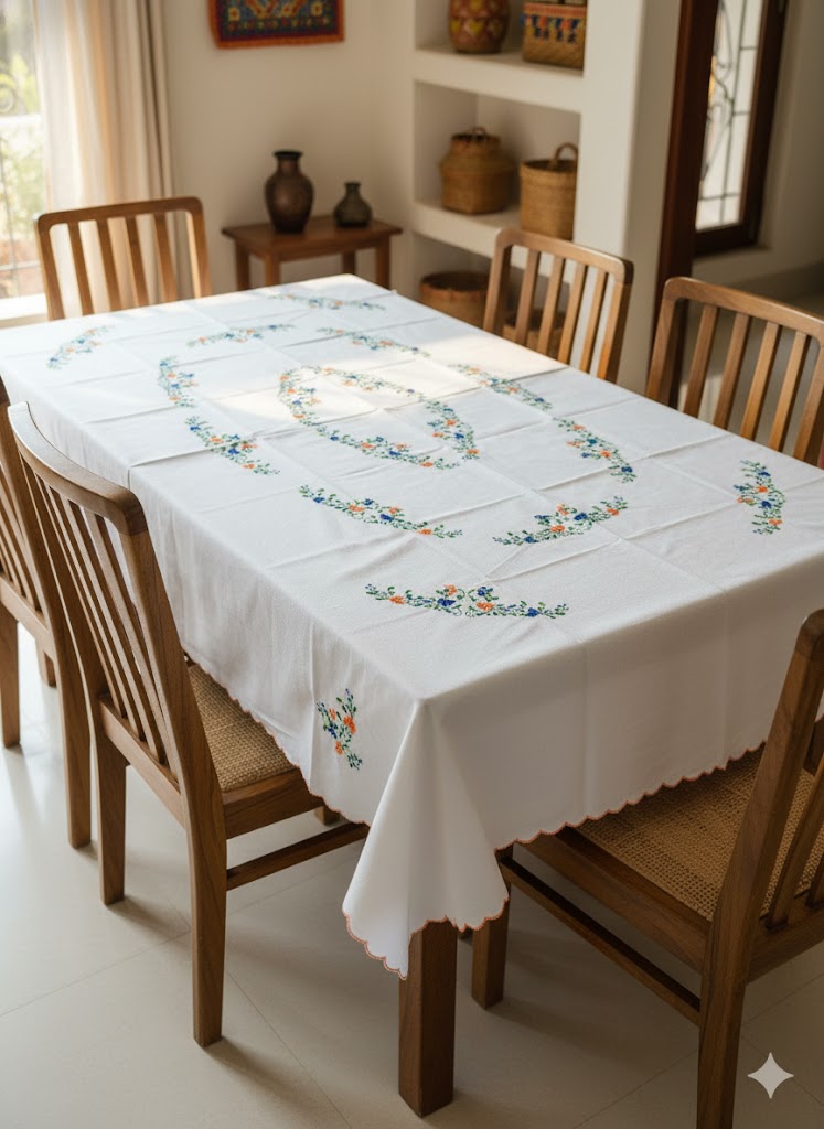 Hand Embroidered Floral Table Cover
