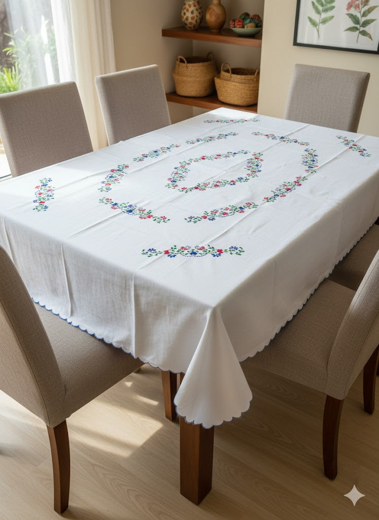 Hand Embroidered Floral Table Cover