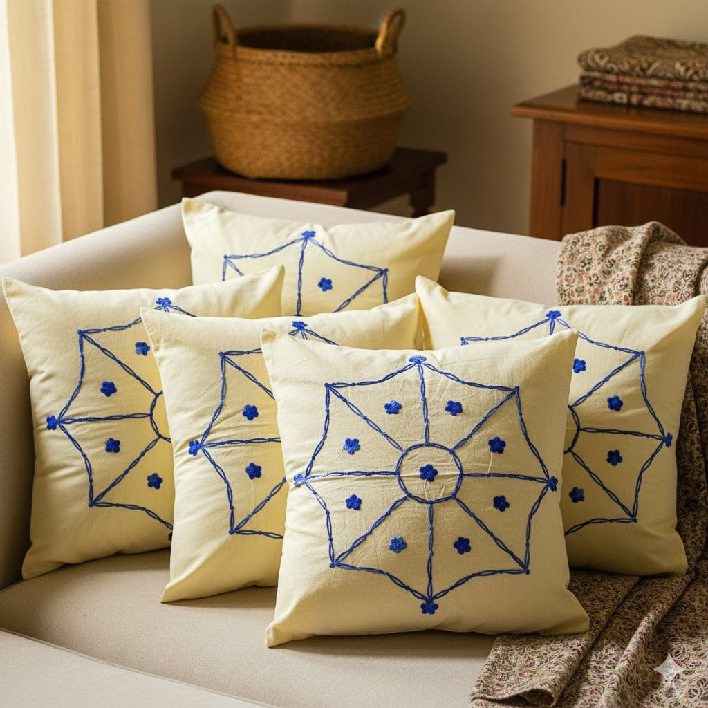 Hand Embroidered Cotton Cushion Covers (Set of 5)