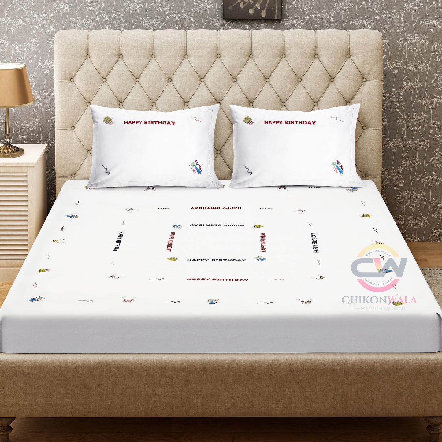 Chikonwala's Hand Embroidered Birthday Special King Size Bedsheet