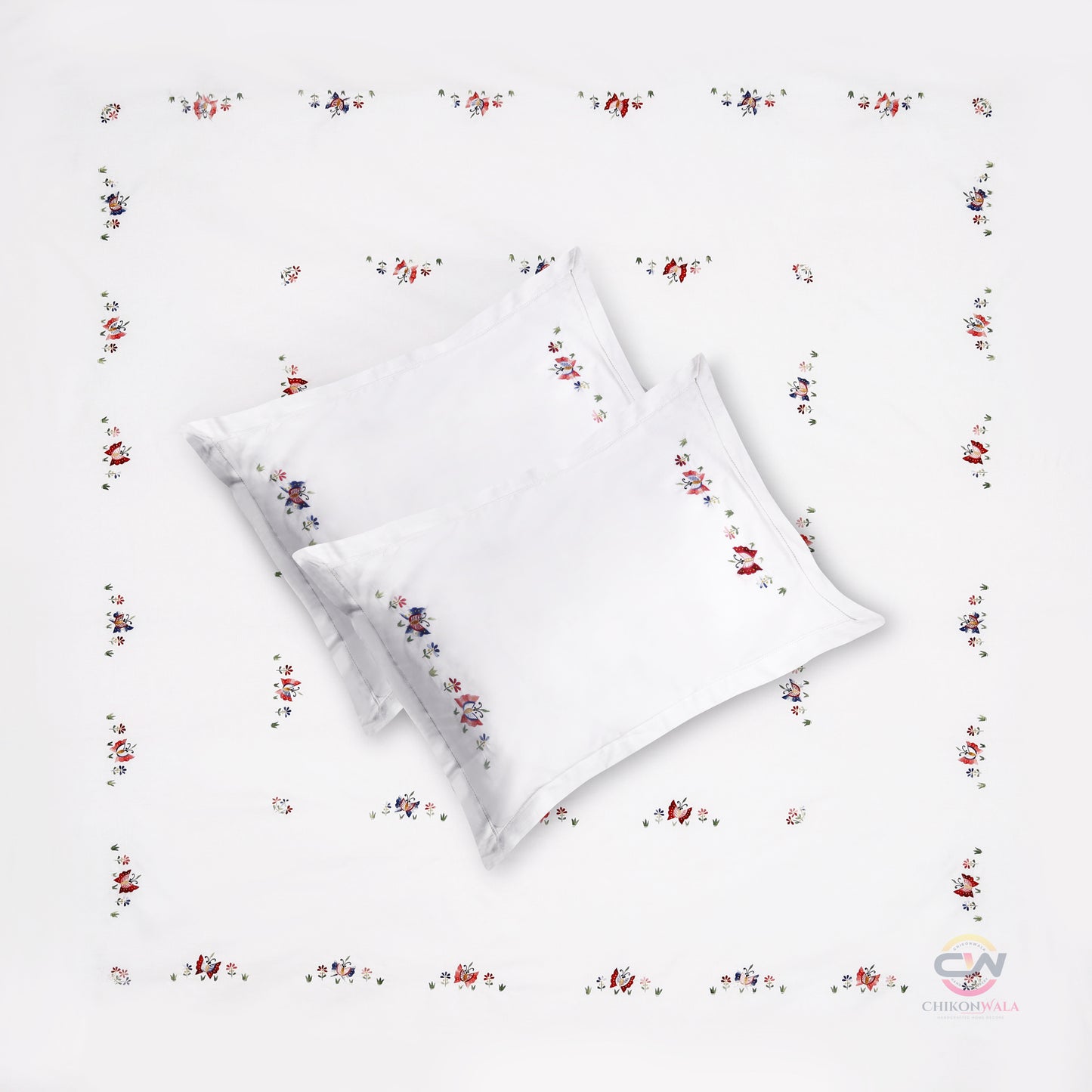 Chikonwala's Butterfly Embroidered White King Size Bedsheet