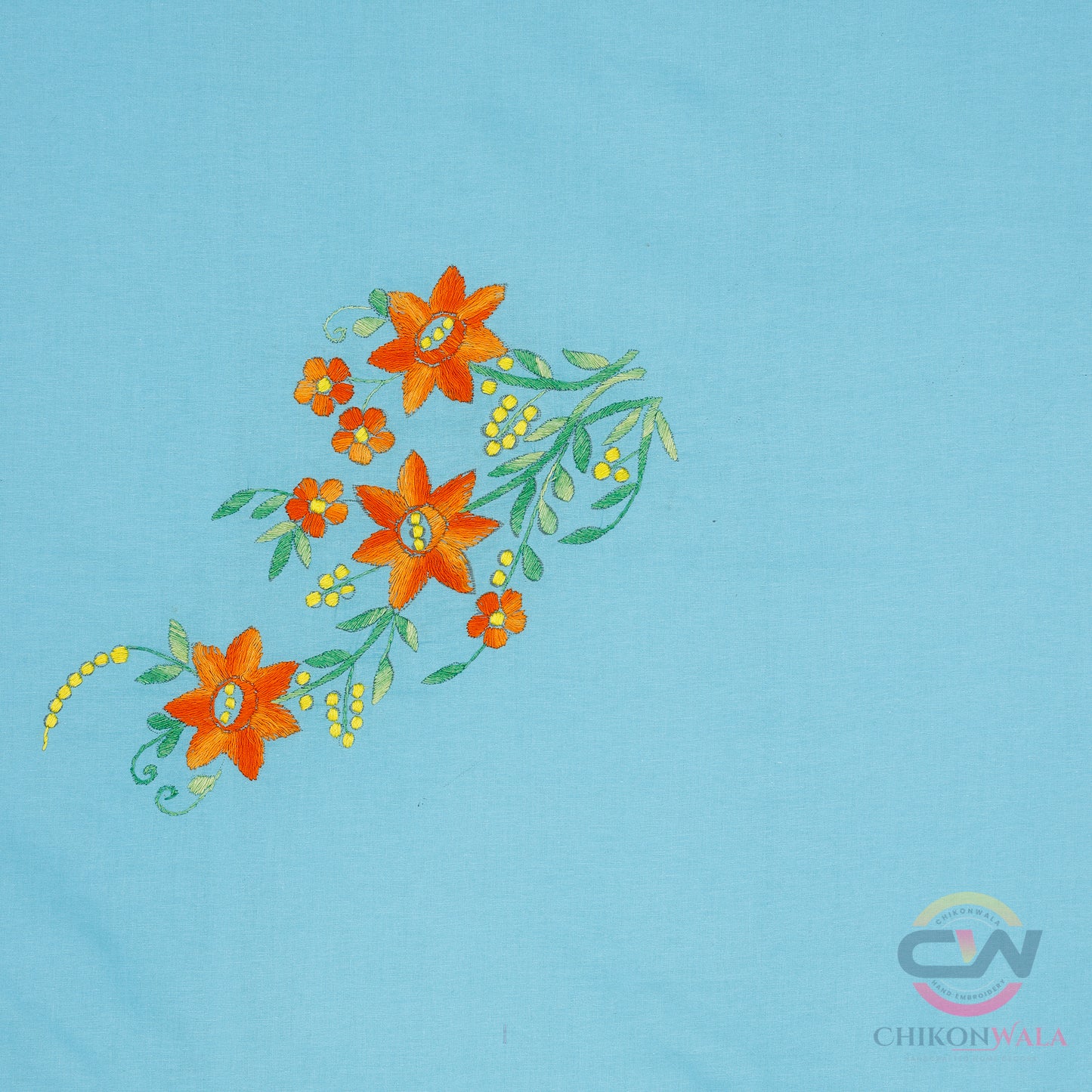 Chikonwala's Hand embroidered Sky blue floral Bedsheet