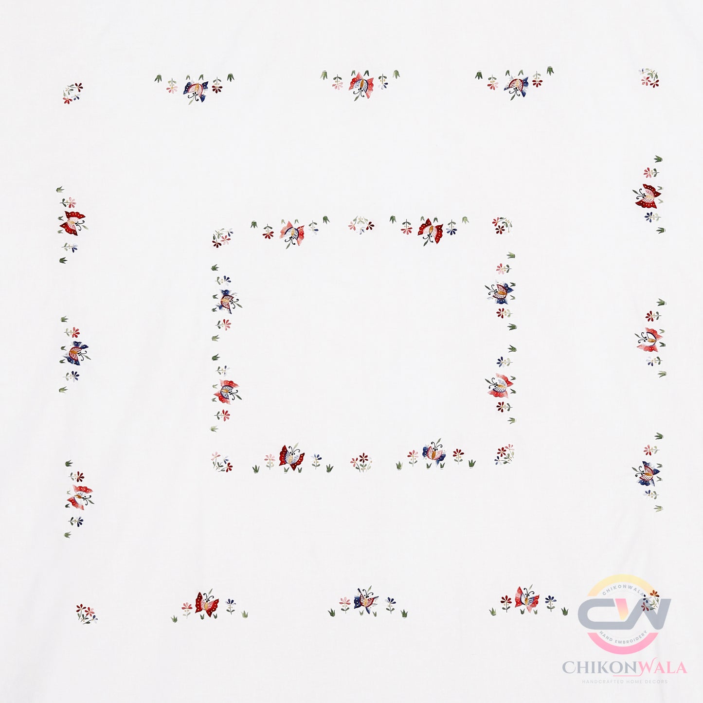 Chikonwala's Butterfly Embroidered White King Size Bedsheet