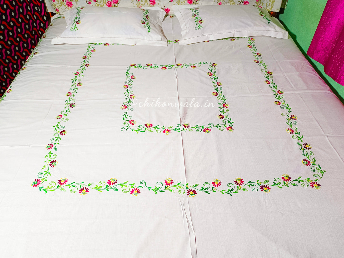 Chikonwala's Hand Embroidered Pure Cotton Bedsheet