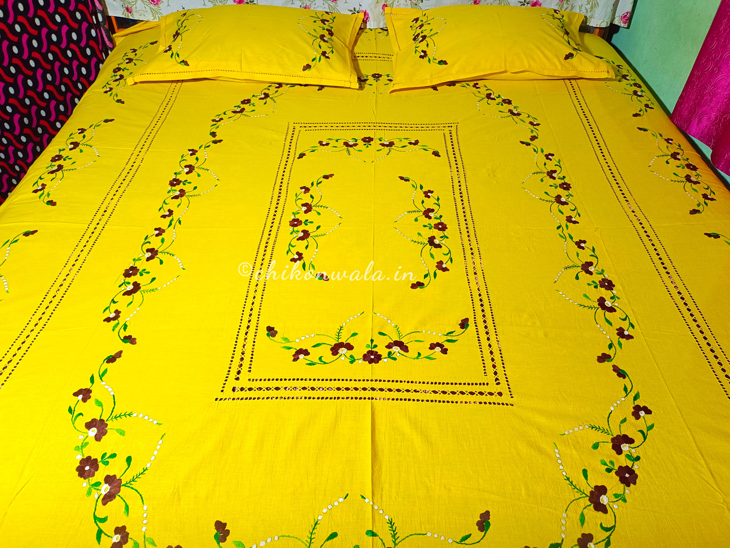 Chikonwala's Floral Embroidered Cotton Beading Bedsheet