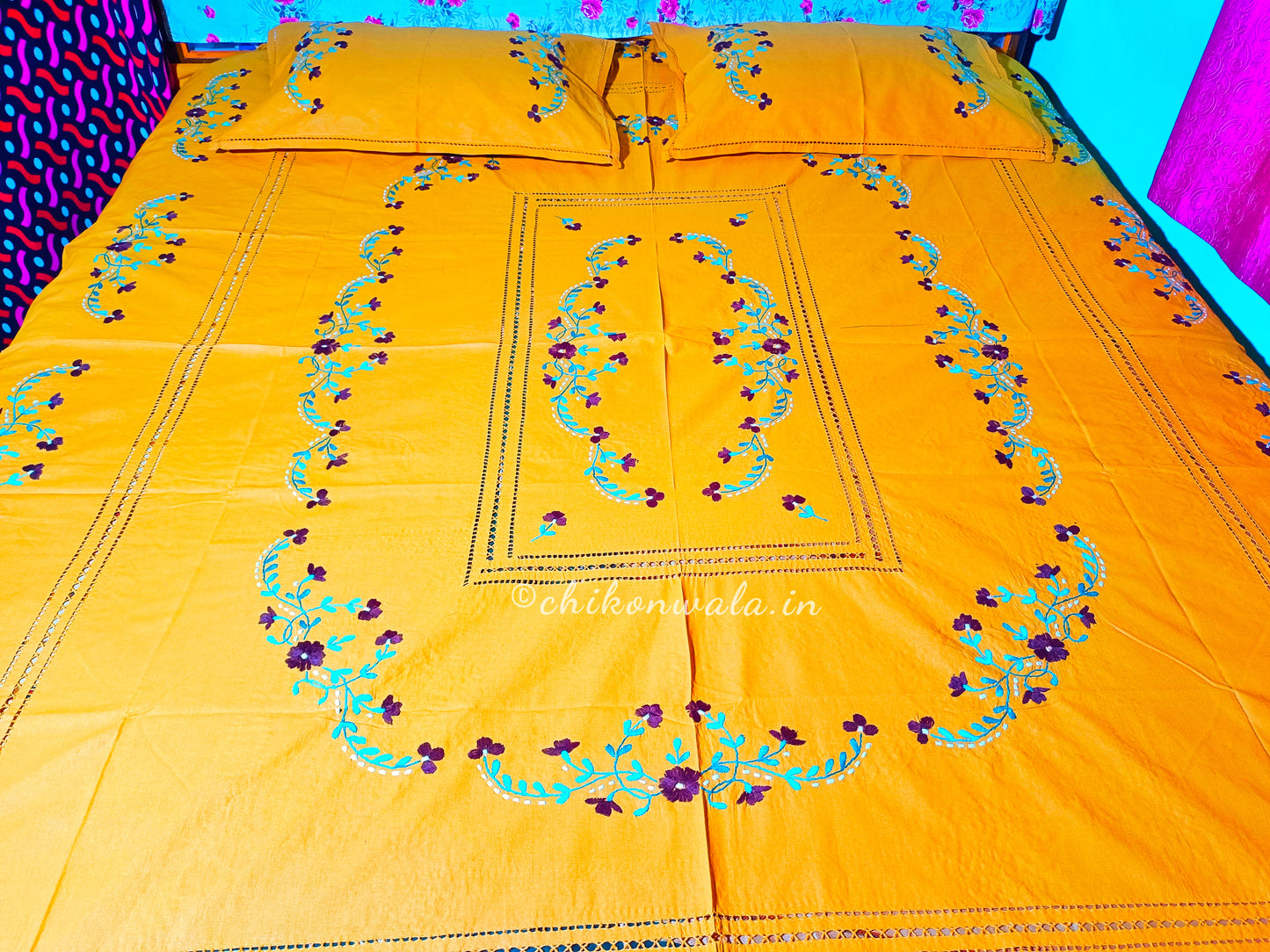 Chikonwala's Floral Embroidered Cotton Beading Bedsheet