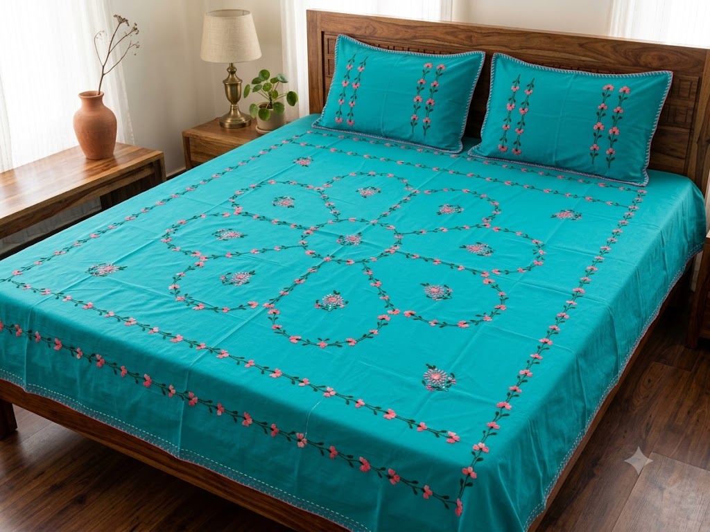 Chikonwala's Hand Embroidered Pure Cotton Bedsheet