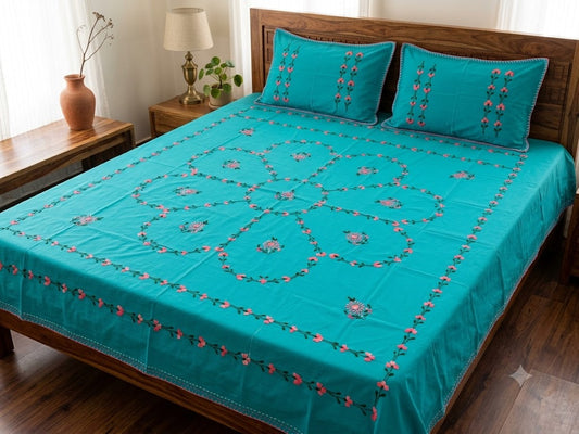 Chikonwala's Hand Embroidered Pure Cotton Bedsheet