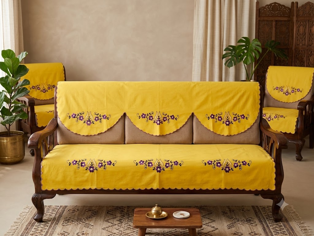Hand Embroidered Sofa Cover (3+1+1 Seater)