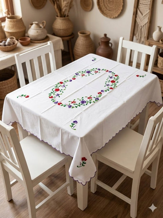 Hand Embroidered Four Seater Floral Table Cover
