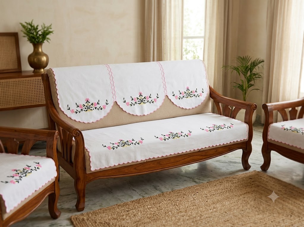 Hand Embroidered Sofa Cover (3+1+1 Seater)
