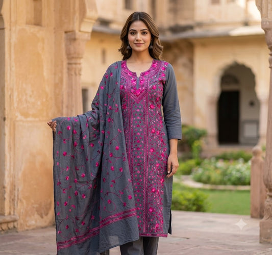 Chikonwala's Exclusive Hand Embroidered Fulkari Dress