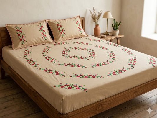 Chikonwala's Hand Embroidered Floral Design Bedsheet