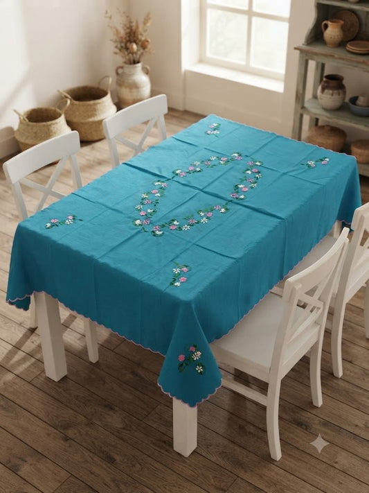 Hand Embroidered Four Seater Floral Table Cover