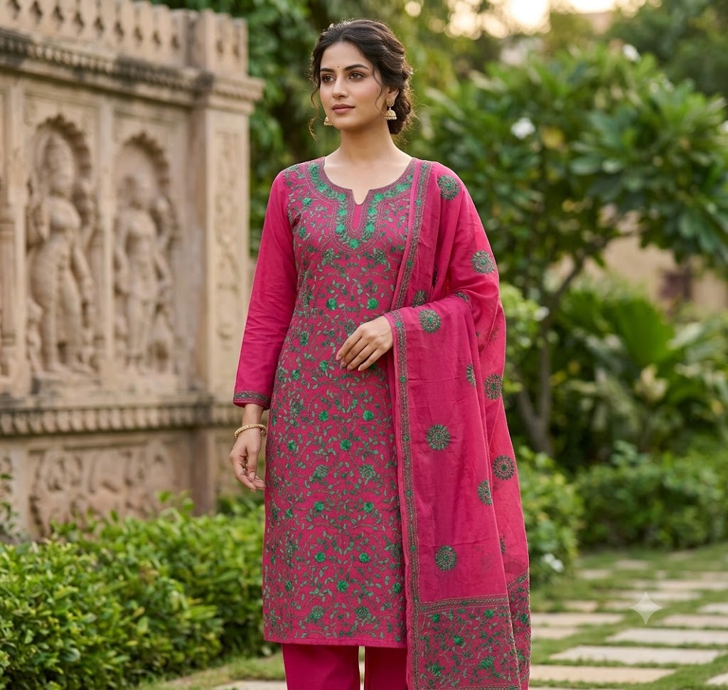 Chikonwala's Exclusive Hand Embroidered Fulkari Dress
