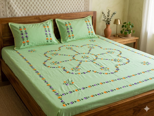 Chikonwala's Hand Embroidered Floral Design Bedsheet