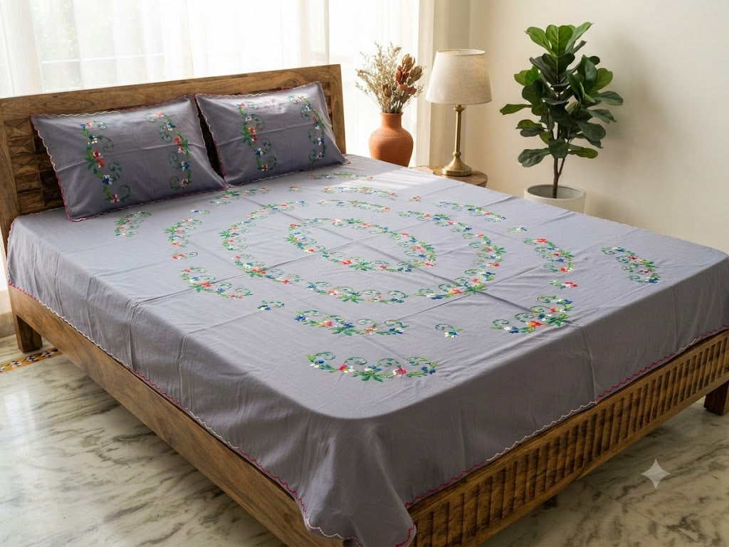 Chikonwala's Hand Embroidered Floral Design Bedsheet