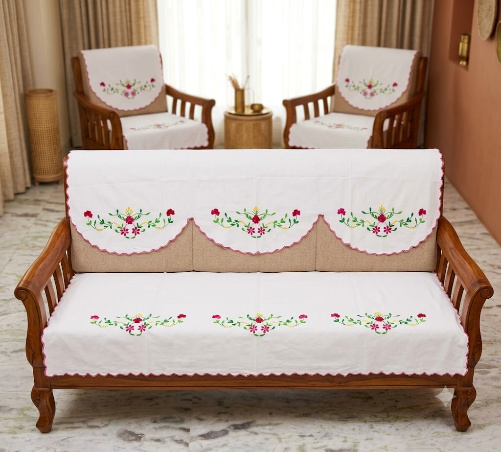 Hand Embroidered Sofa Cover (3+1+1 Seater)