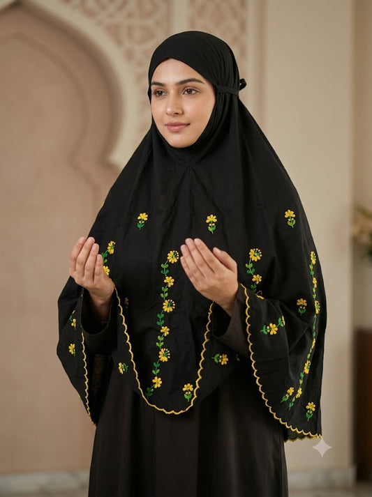 Chikonwala Hand Embroidered Cotton Islamic Namaz Hijab with Floral Embroidery