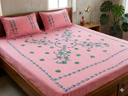 Chikonwala's Hand Embroidered Floral Design Bedsheet