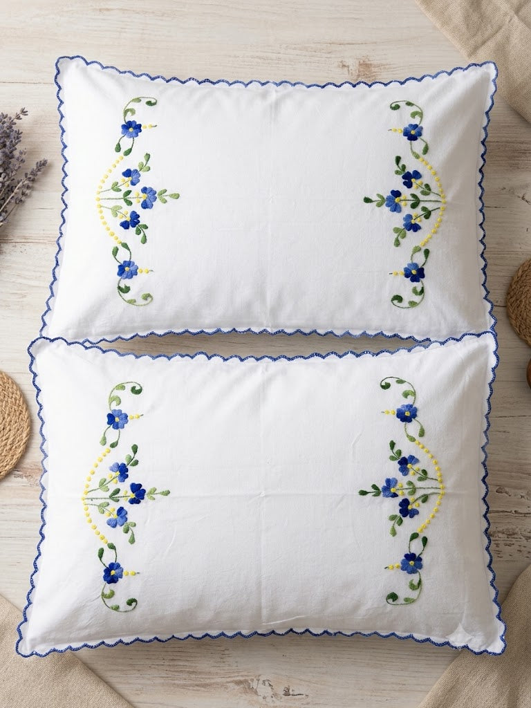 Chikonwala Hand-Embroidered Floral Pillow Cover Set– Set of 2