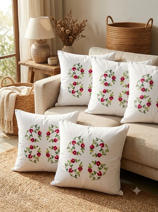 Hand Embroidered Cotton Cushion Covers (Set of 5)