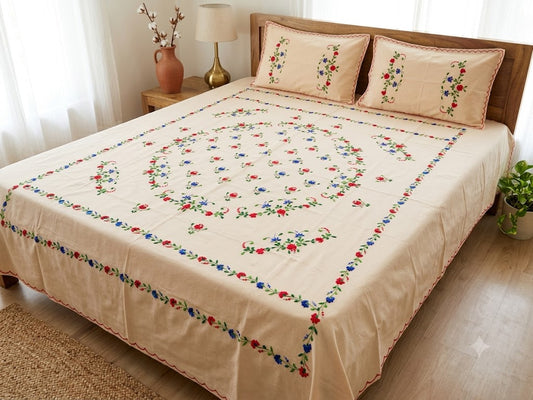 Chikonwala's Hand Embroidered Floral Design Bedsheet