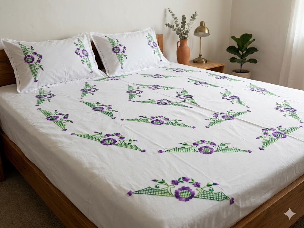 Chikonwala's Hand Embroidered Floral Design Bedsheet
