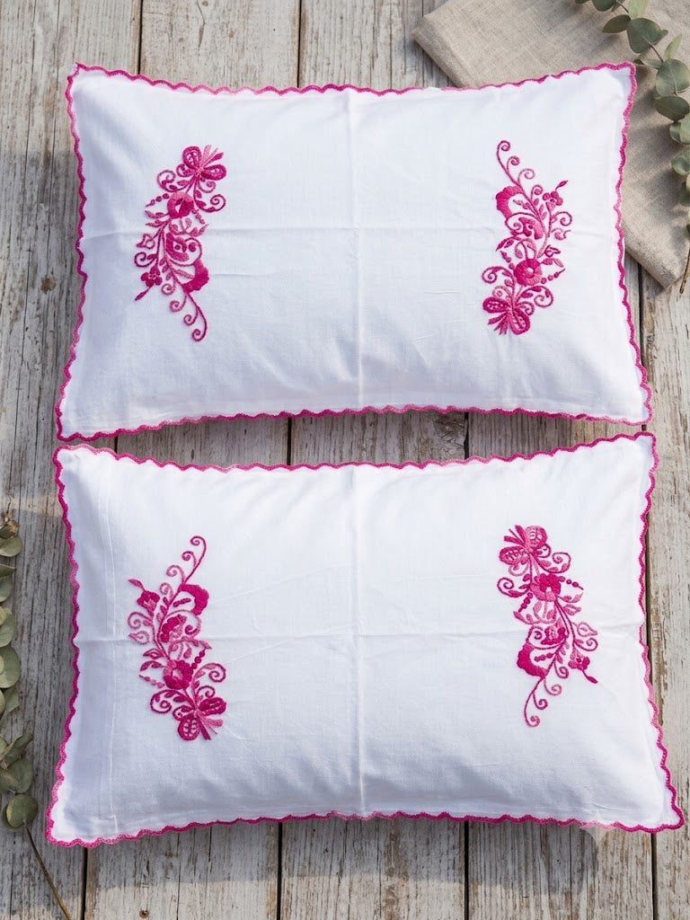 Chikonwala Hand-Embroidered Floral Pillow Cover Set– Set of 2