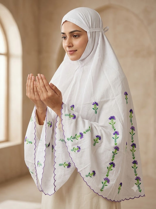 Chikonwala Hand Embroidered Cotton Islamic Namaz Hijab with Floral Embroidery