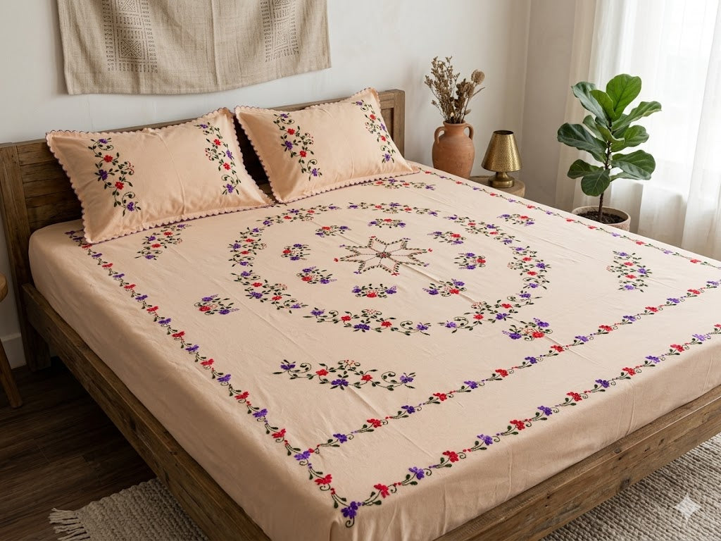 Chikonwala's Hand Embroidered Floral Design Bedsheet