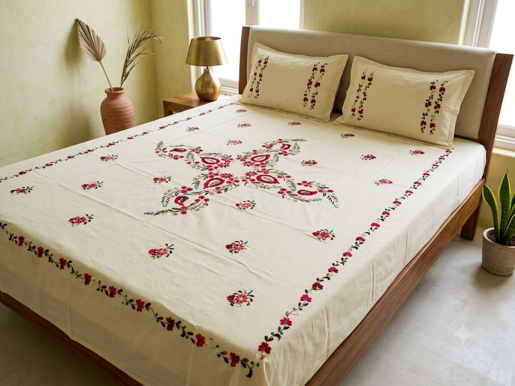 Chikonwala's Hand Embroidered Floral Design Bedsheet