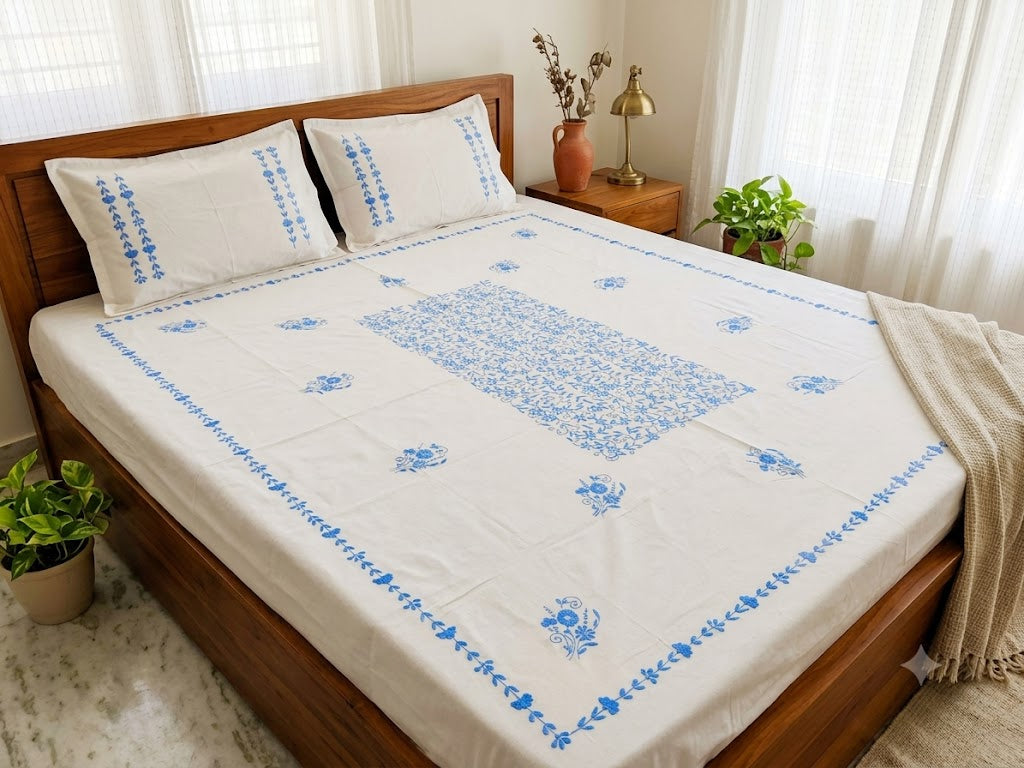 Chikonwala's Hand Embroidered Pure Cotton Bedsheet